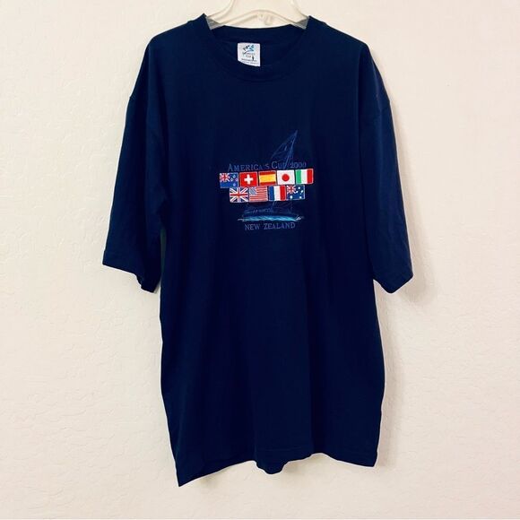 Vtg 2000 America’s Cup New Zealand Navy Blue Embroidered Crew Neck Tee Shirt XL - Picture 1 of 6